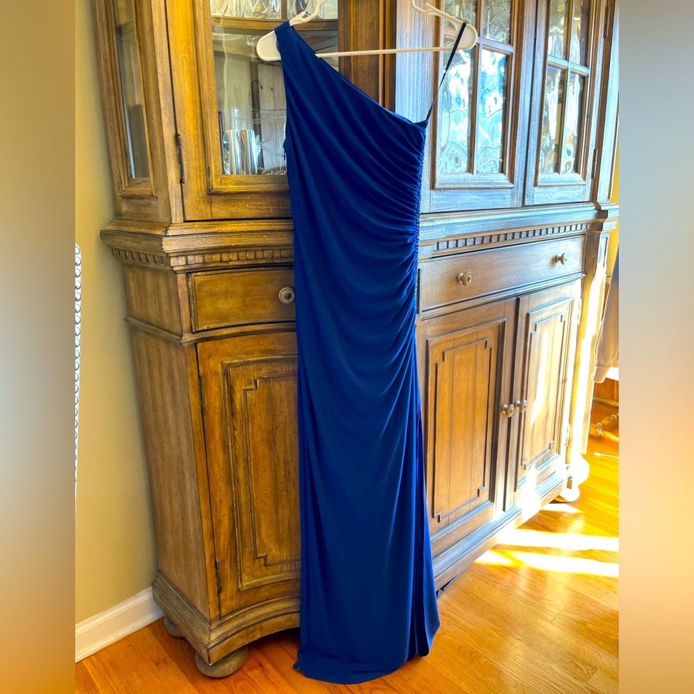 Laundry Royal Blue long one shoulder dress with beading on side